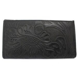 Embossed Tooled Black Leather Wallet Trifold Organizer Women's Made in Mexico